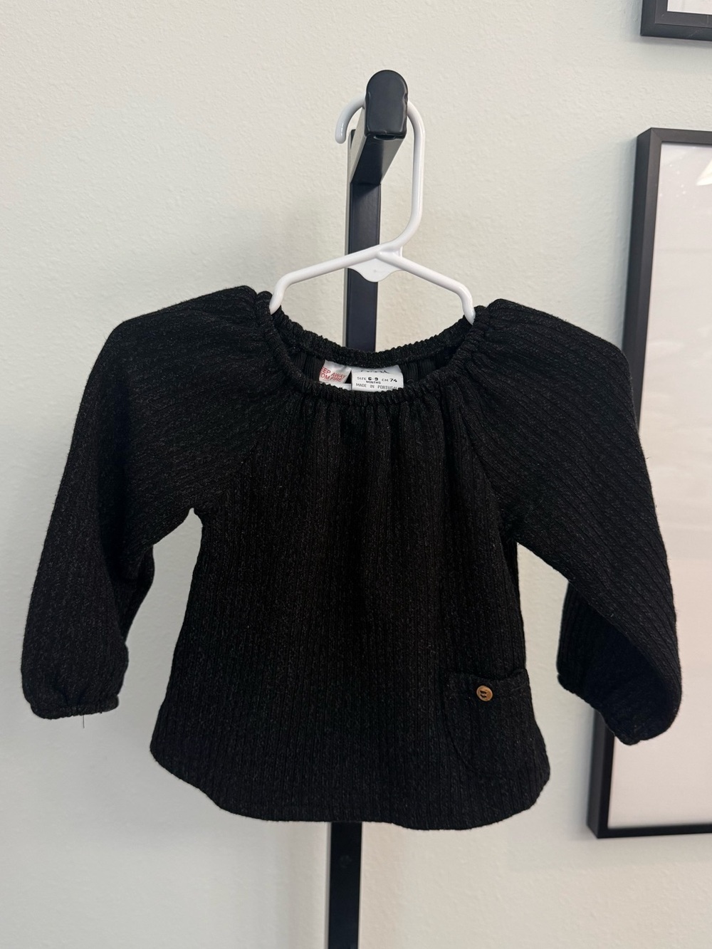 Zara Girls Black Ribbed Top Size 6-9 Months